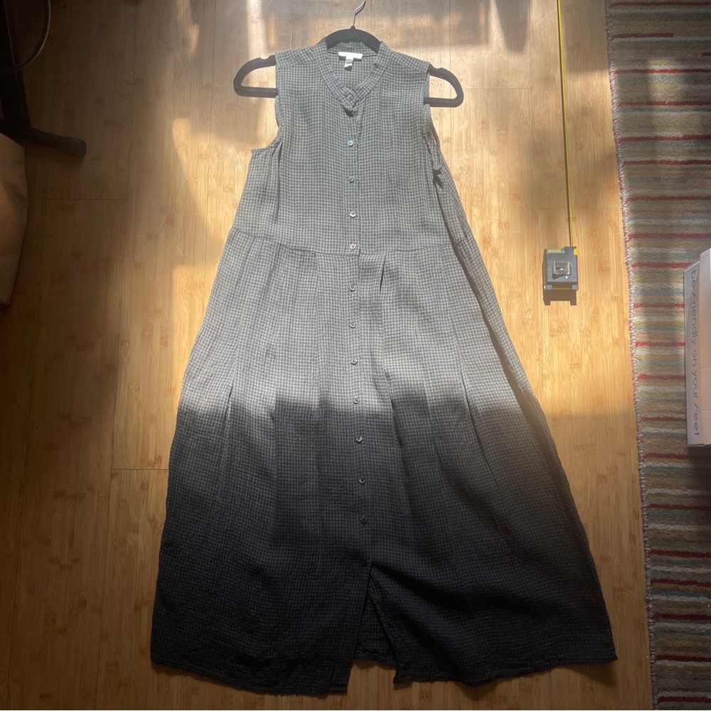 Eileen Fisher 100% Organic Linen Sleeveless Vintage Checker Dress